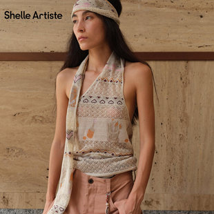 新款 ARTISTE26夏季 SHELLE 挂脖露背上衣肌理感飘带背心 现货