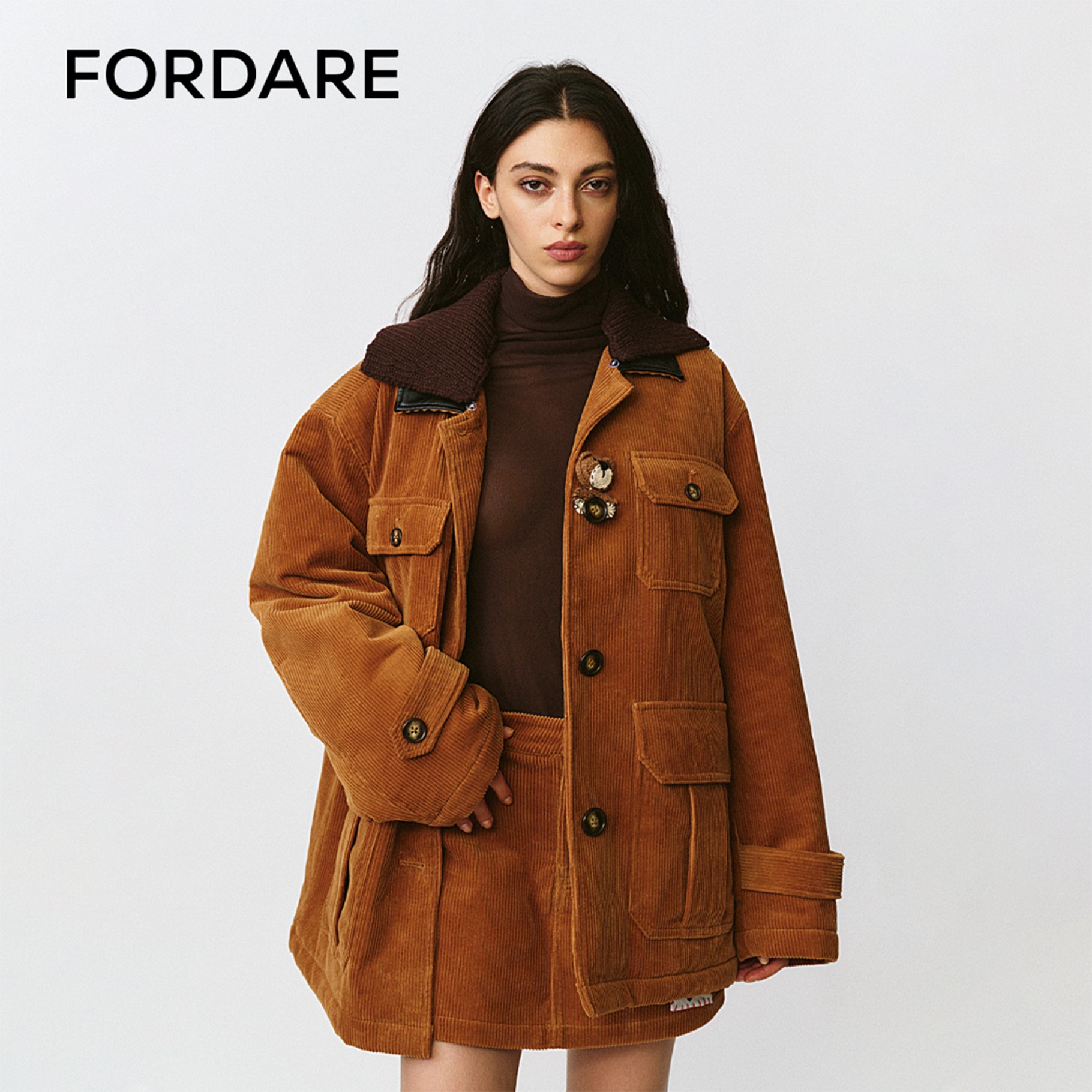 【现货】FORDARE/福蝶25秋冬可拆卸毛织领工装棉服