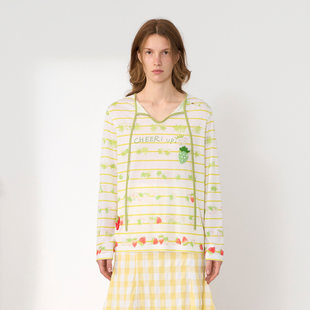 UPi2026夏季 CHEERi 新款 慢慢变熟 T恤 草莓印花拼接长袖 现货