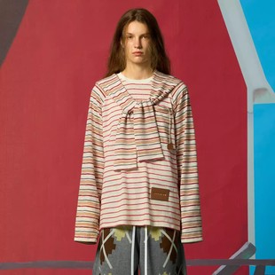 百搭条纹长袖 CHEERi 帽兜假两件经典 新款 T恤女上衣 UPi2026年春季