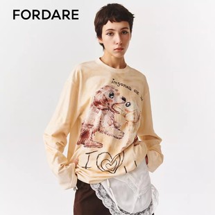 福蝶26春夏涂鸦感一口吃掉你斜肩长袖 FORDARE T恤 现货