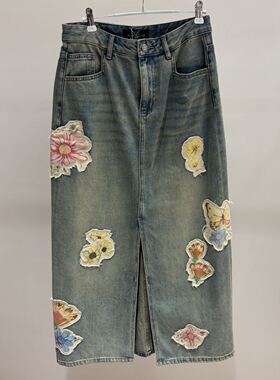 M |现货询价 26设计师品牌春季新款贴花牛仔半身裙