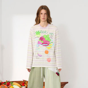 UPi2026夏季 CHEERi 新款 水里 T恤 蔬果印花挂件条纹长袖 现货