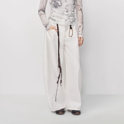 【现货】AVVENN配编织腰带细节高腰白色阔腿牛仔长裤