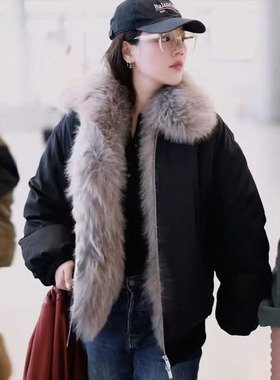 【现货】【马思纯同款】AVVENN黑色飞行员夹克可拆毛领羽绒服