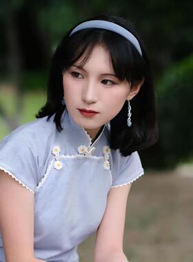婠如秋【格子信】灰色格子夏季日常可穿长旗袍