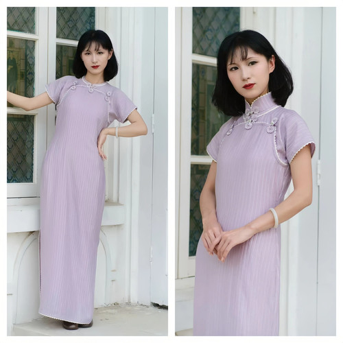 婠如秋日常可穿紫色浅绿色旗袍