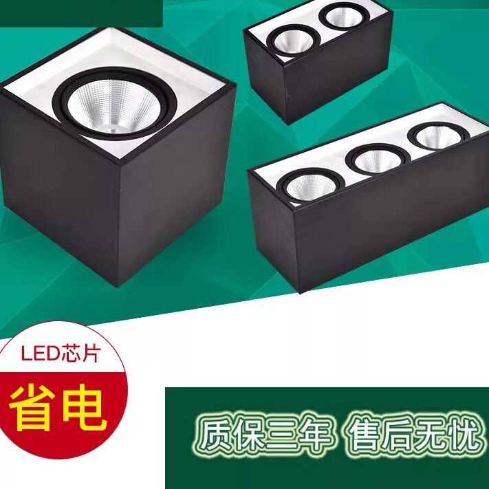 雷欧led单头方形射灯双头三头斗胆灯明装免开孔天花格栅COB盒子灯