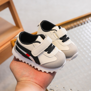 拼色魔术贴女小童鞋 3男宝宝防滑运动鞋 加绒 软底0 秋冬婴儿学步鞋