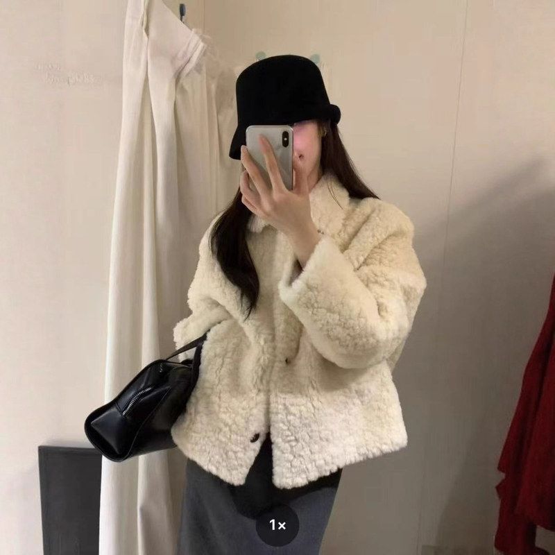 韩版时尚翻领宽松圈圈毛外套女2025年秋冬新款百搭毛毛大衣上衣潮