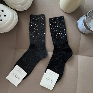 满天星双面烫钻重工水钻高品质银丝棉袜女款潮袜装饰袜子轻奢欧货