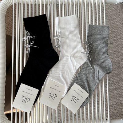 双蝴蝶结夏薄款中筒袜轻奢女袜子