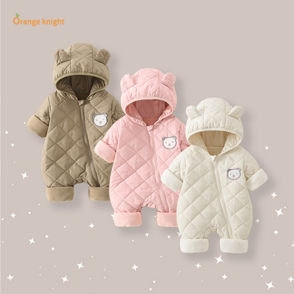 婴幼儿衣服冬装新生女宝宝加绒夹棉连体衣满月加厚保暖外出爬爬服