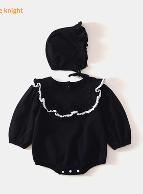 婴儿卫衣春秋女宝宝公主黑色包屁衣超洋气长袖衣服春装连体衣薄款
