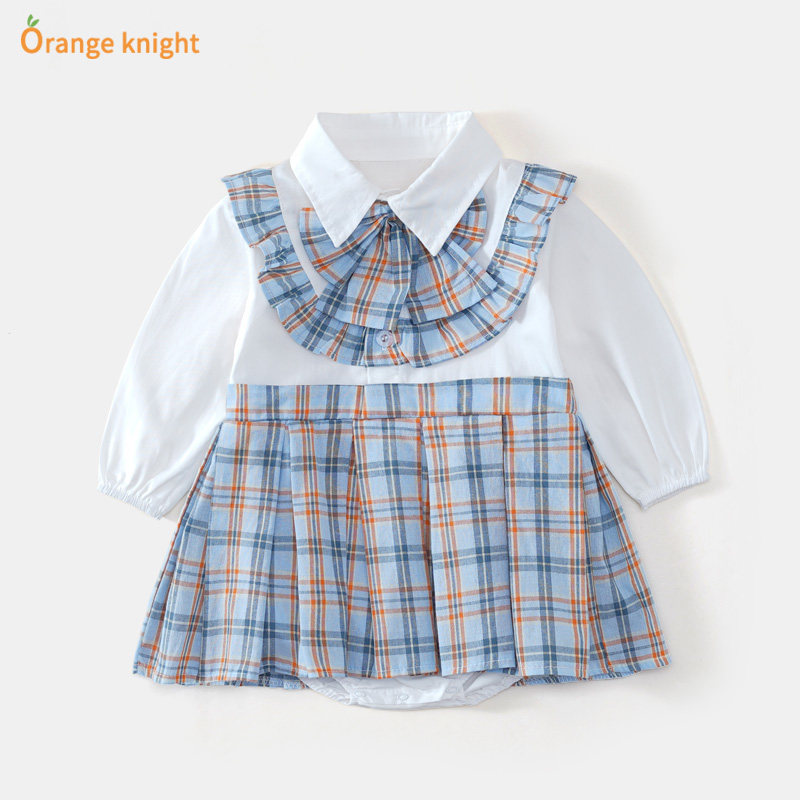 婴儿学院风公主裙春秋新生女宝宝格子连衣裙包屁裙日系jk套装哈衣