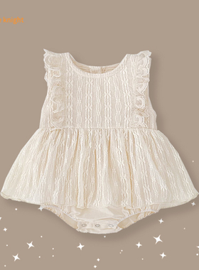 婴儿女宝宝洋气小公主裙摆甜美花边拼接设计包屁裙子满月裙连身衣