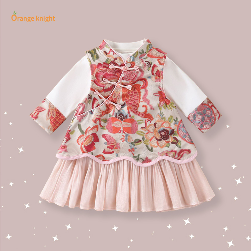 女宝宝民族风连衣裙秋冬装2025新款夹棉女童裙子套装婴幼儿春秋装