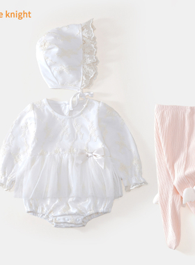 婴儿春装公主裙新生女宝宝满月服白色网纱裙子百天连衣裙周岁礼服