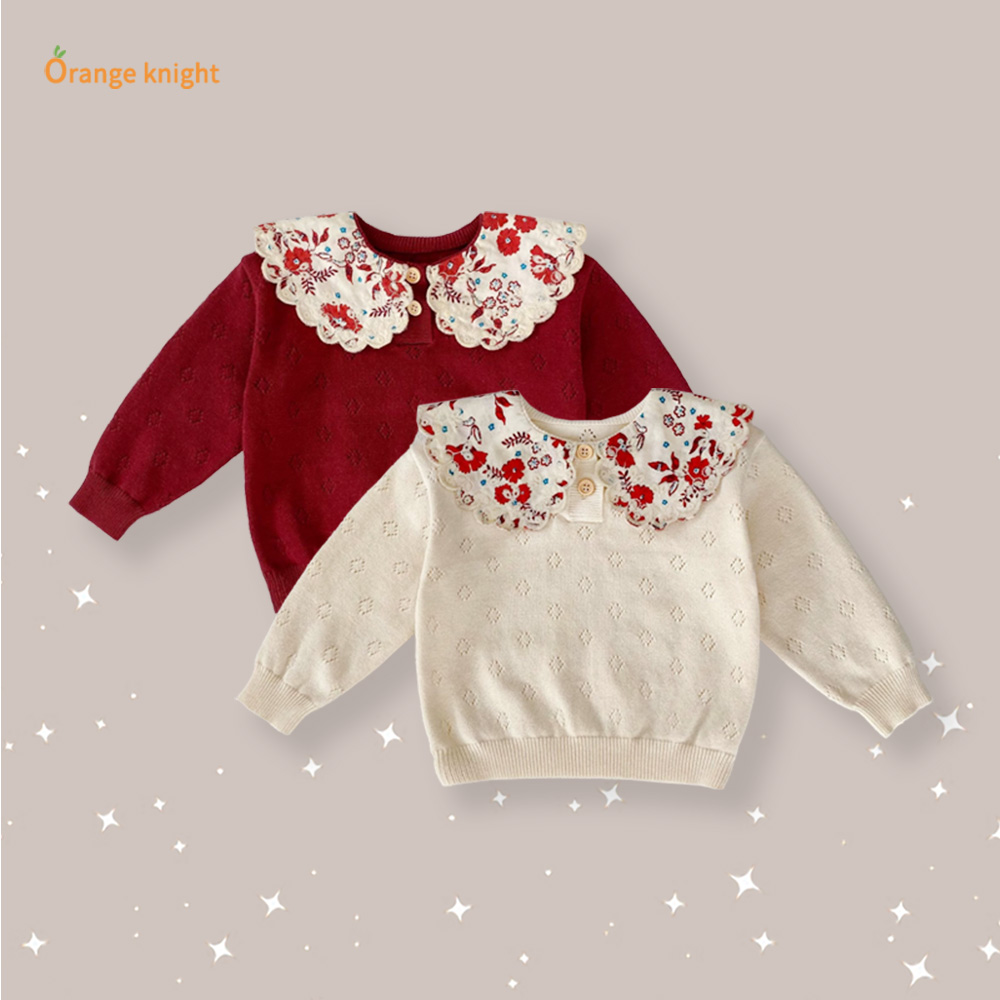 女宝宝ins风儿童甜美洋气大花边娃娃领子针织套头衫百搭外出上衣