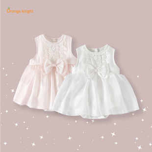 婴儿夏季无袖连衣裙公主风纱裙蕾丝百天周岁满月副新生女宝背心裙