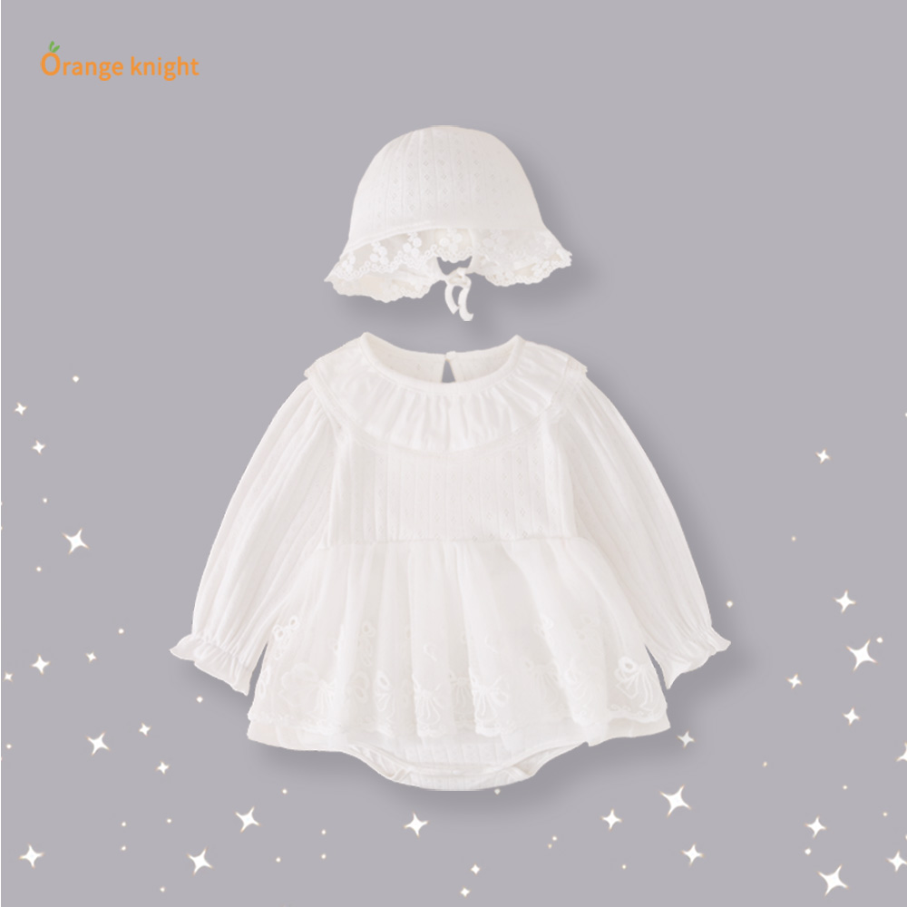 秋季新款连体衣婴儿洋气公主裙女宝宝白色长袖满月服三角包屁裙子