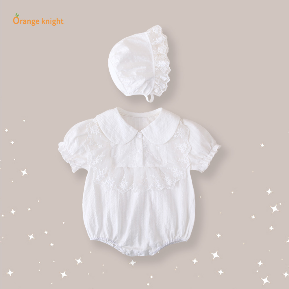 婴儿夏季流行款甜美公主0 - 3岁女宝宝短袖娃娃领蕾丝花边包屁衣