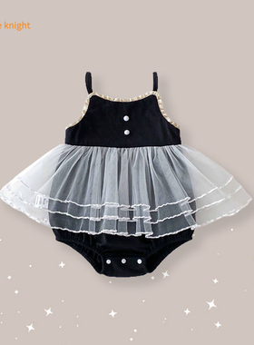 婴儿夏季韩系风格黑色蕾丝花边0 - 3岁女宝宝无袖吊带三角包屁衣