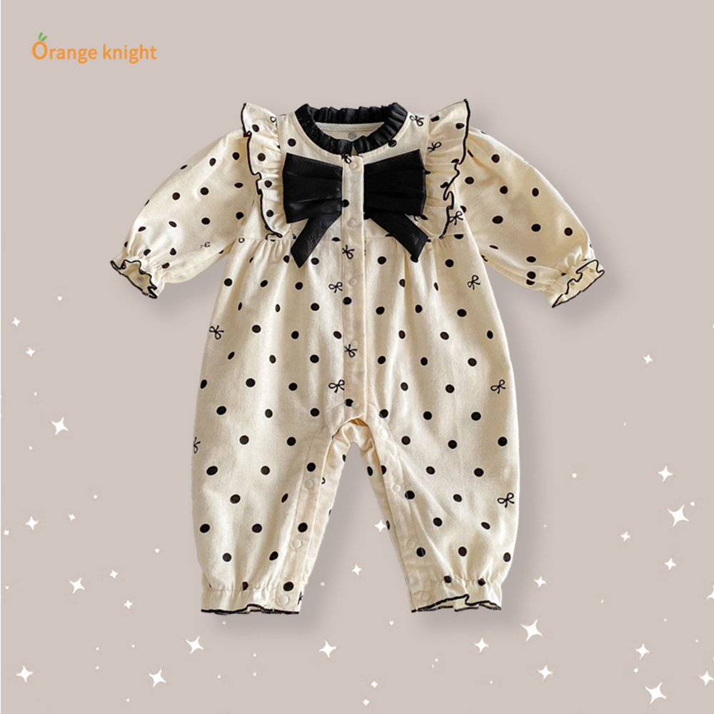 女宝宝连体衣春秋洋气婴儿早秋外出服圆点满月新生儿衣服哈衣秋装