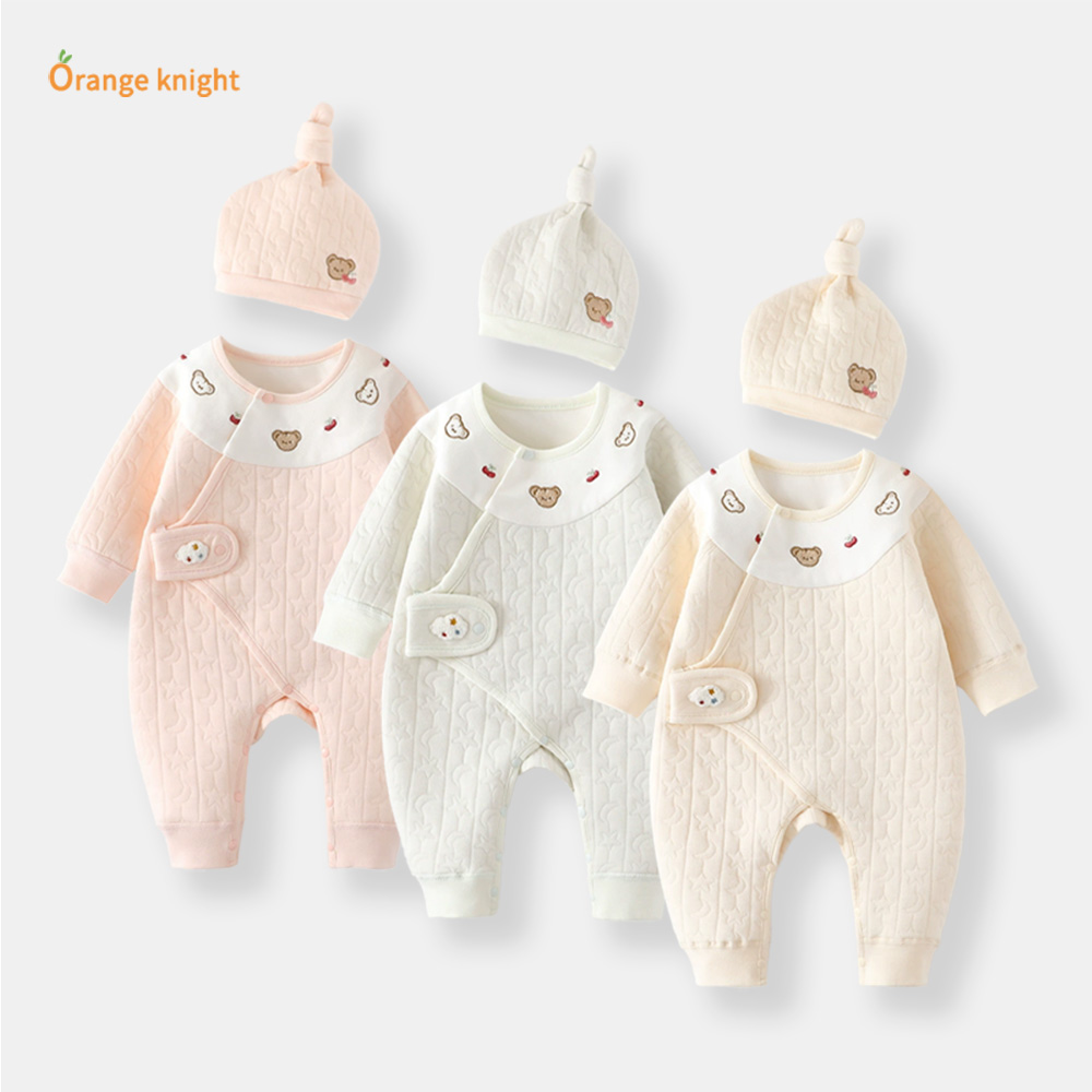 小宝宝可爱卡通小熊连体衣秋冬款棉服小月龄新生儿哈衣爬服外出服