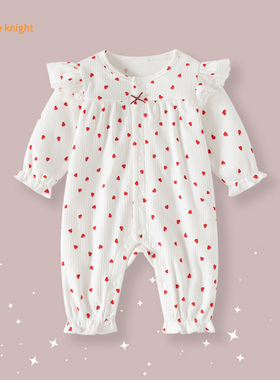 2025年春秋新款儿童女宝长爬服甜美爱心泡泡袖婴幼儿三角包屁哈衣