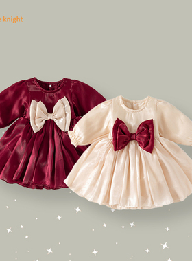 婴儿春秋季衣服女宝宝满月百天周岁公主甜美洋气礼服长袖包屁哈衣