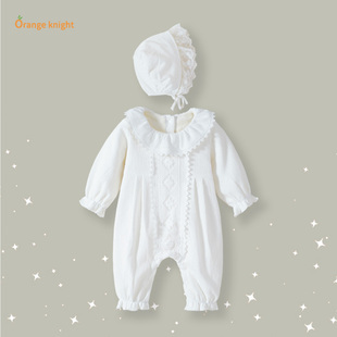 甜美长袖新生儿衣服女宝连体衣秋冬装婴儿爬服小公主满月百天哈衣