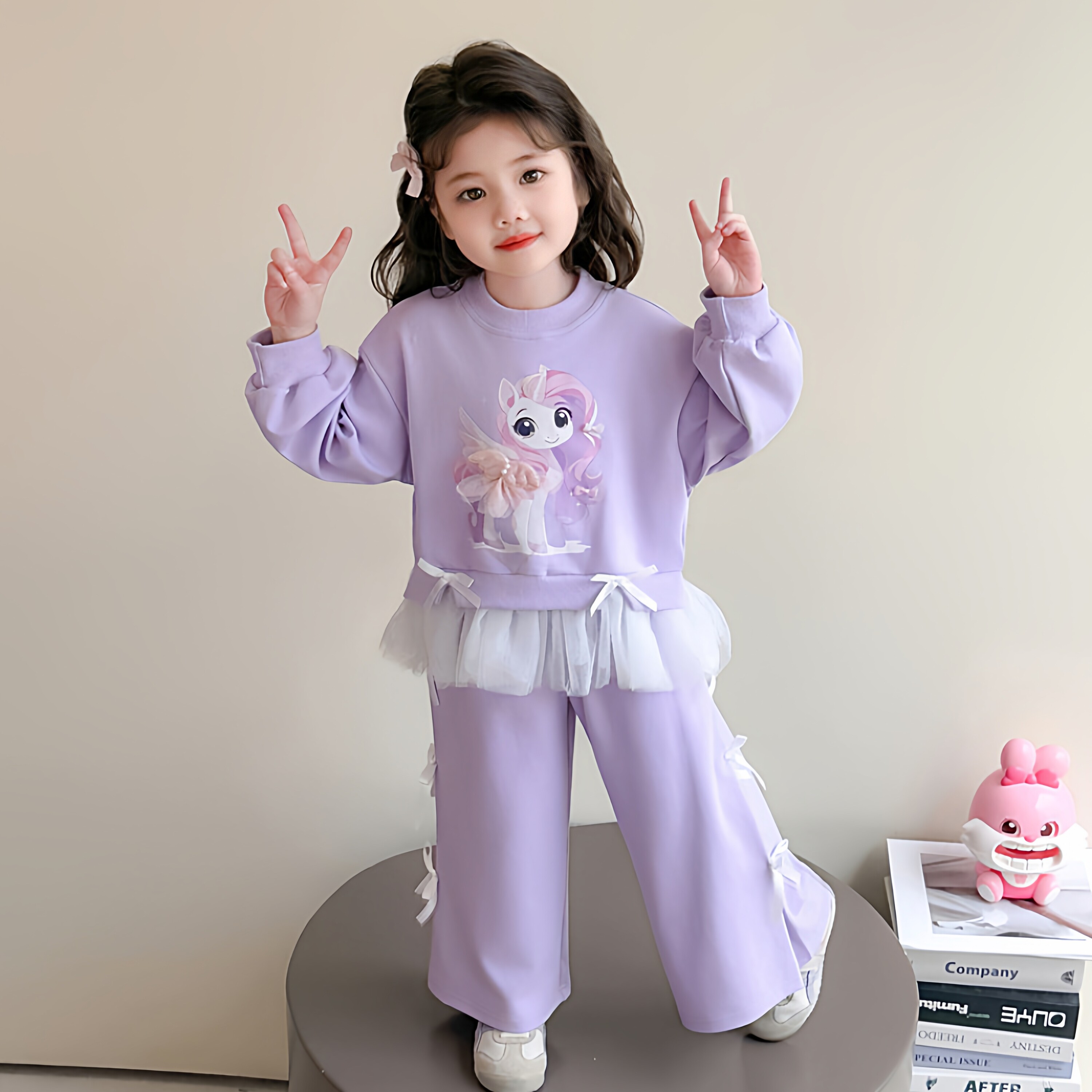 凯之璇女小童时尚长袖卫衣长裤2026年春季新款女孩洋气设计感套装