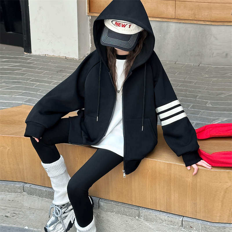 女童笑脸外套秋装设计感2025新款女孩学生酷飒风时尚洋气开衫上衣