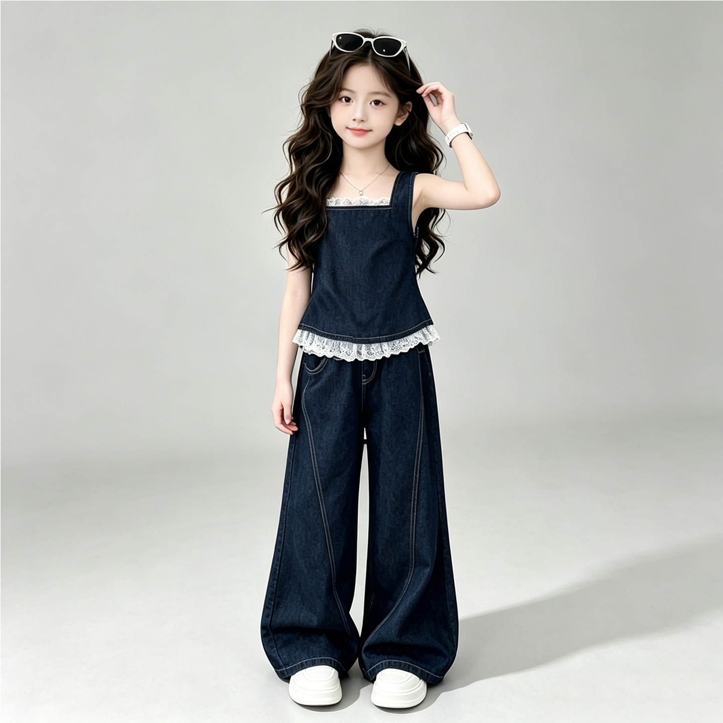 女大童2026新款夏牛仔套装巨好看青少年衣服时尚洋气漂亮2件套