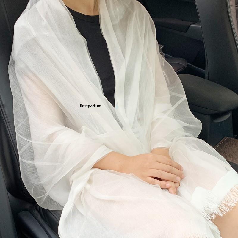 夏季纯色真丝棉麻双层旅游丝巾开车防晒空调披肩植物染可用围巾