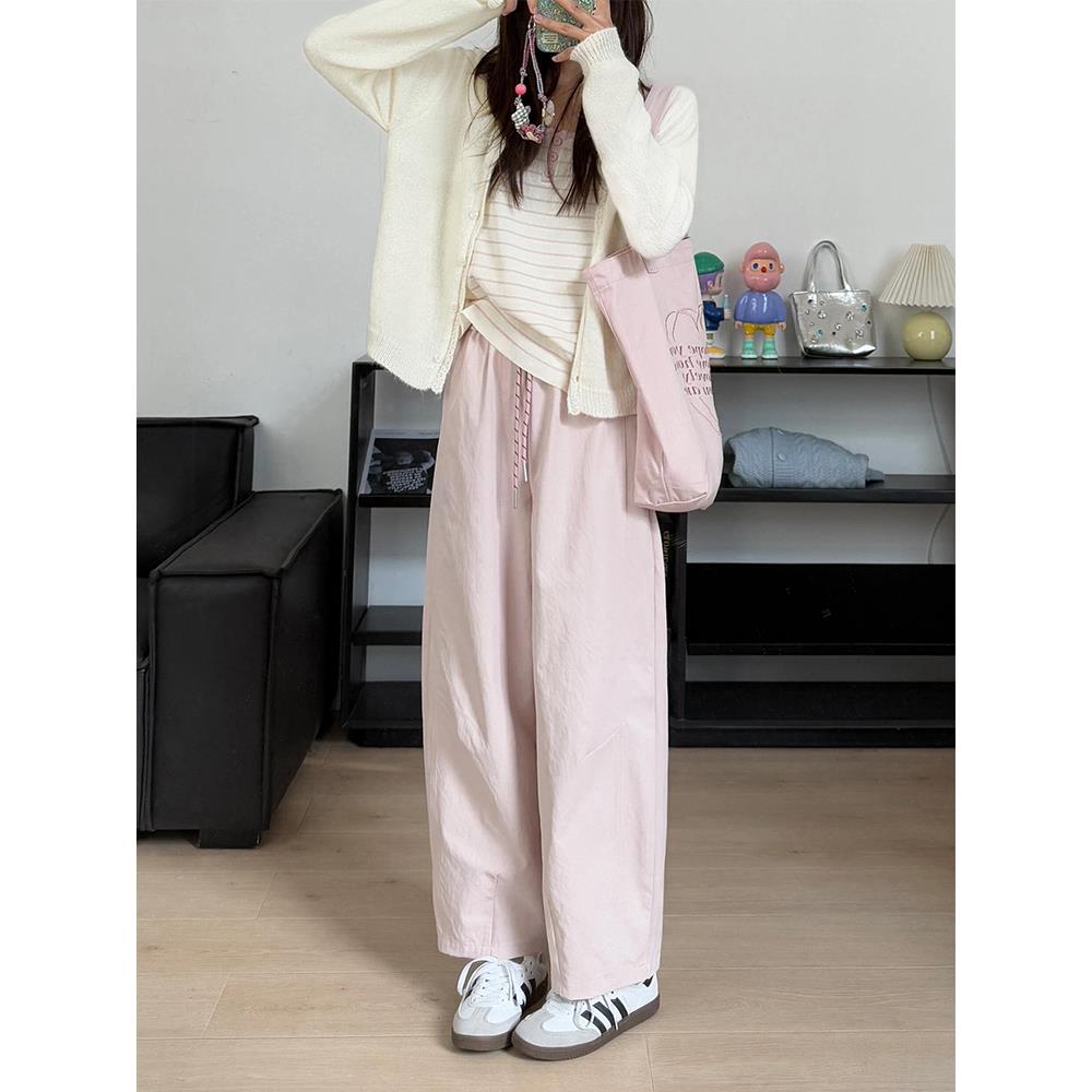 日系粉色气球裤女夏季薄款胖妹妹宽松显瘦阔腿九分休闲云朵裤子