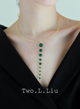 新中式复古国风潮璎珞项圈原创设计绿色石头吊坠