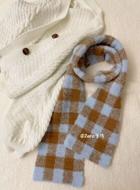 格子围巾钩针款冬季韩版手工围巾云朵绵绵线女朋友男朋友闺蜜礼物