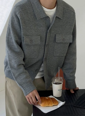 MYQ轻熟风针织开衫外套男士秋冬季宽松毛衣韩系通勤老钱风穿搭