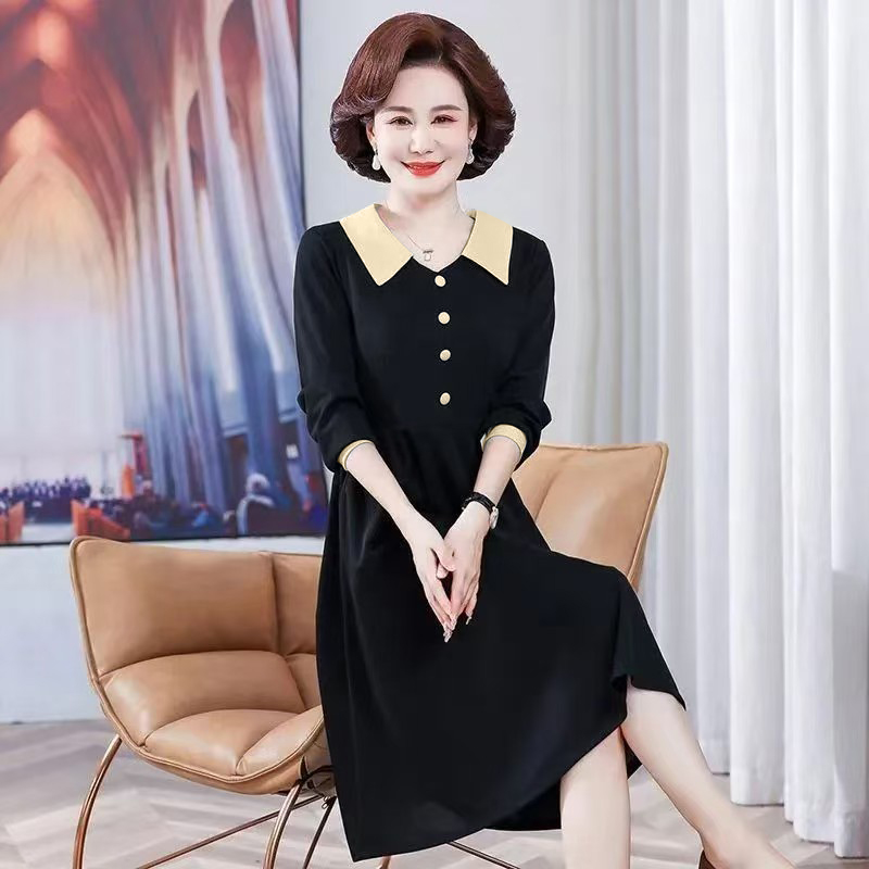气质春秋连衣裙中长款胖妈妈裙子