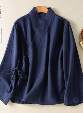 斜襟太极服八段锦女武当道士亚麻男道袍练功棉麻居士禅意长袖汉服