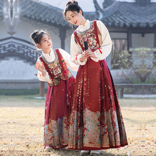 汉服女童马面裙套装2026春秋新款儿童高端织金唐装国风古装亲子装