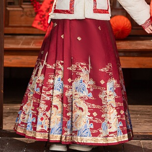 马面裙女童秋冬款国风半身裙儿童拜年服新中式汉服中大童织金裙子