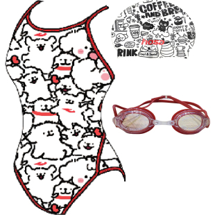 浩沙25新款 女孩儿童泳衣连体三角专业速干竞技训练比赛卡通线条狗