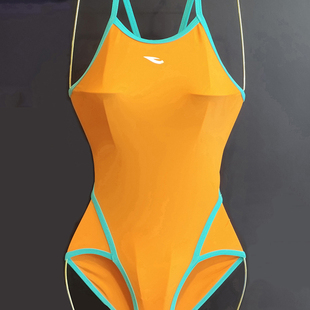 浩沙25新款 女童连体竞速泳衣专业训练彩虹色细肩带速干三角泳装