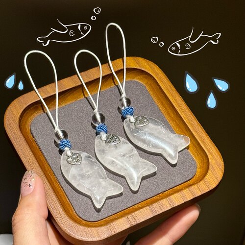 贝奇手作猫咪的小鱼干白水晶挂件