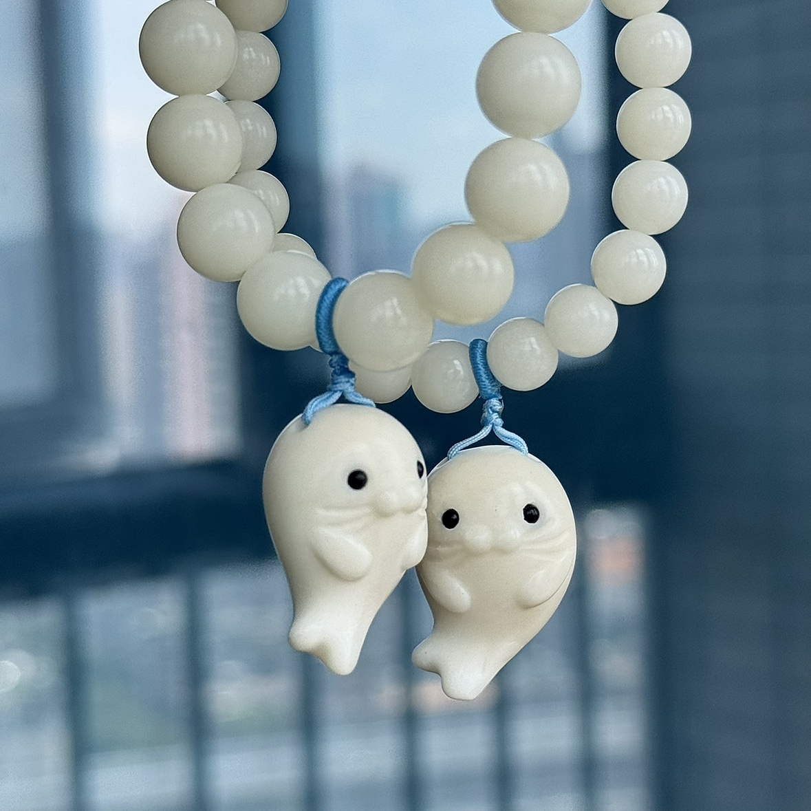 贝奇手作&middot;胖嘟嘟小海豹！ 天然白玉菩提 象牙果 文玩手串