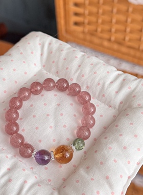 贝奇手作· 【春日載陽】天然草莓晶紫水晶黄塔晶绿祖母水晶手串