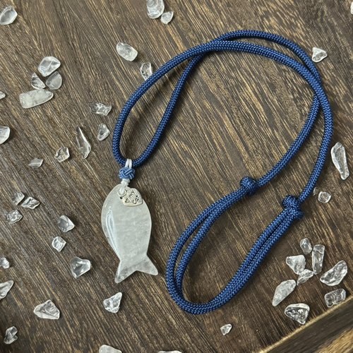 白水晶猫咪的小鱼干项链